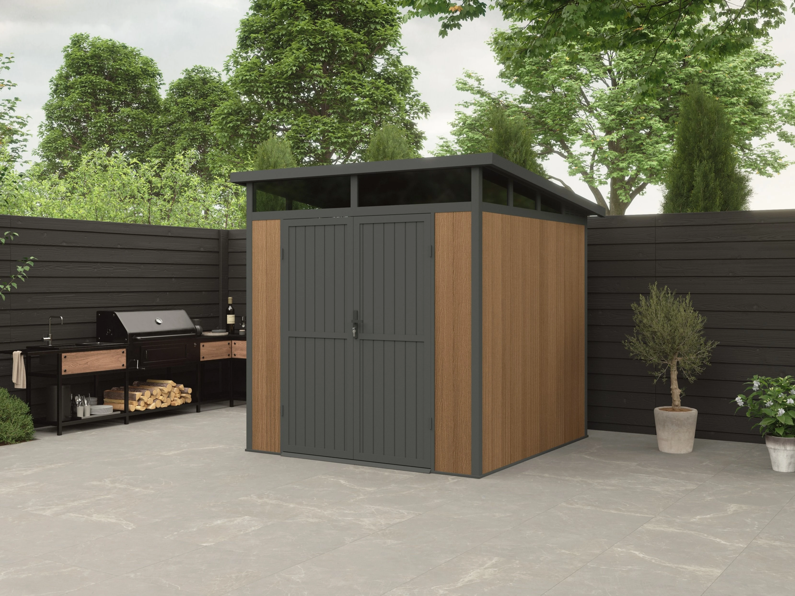 Blokhut Composiet Modern Teak 215 x 215 cm - Afbeelding 1